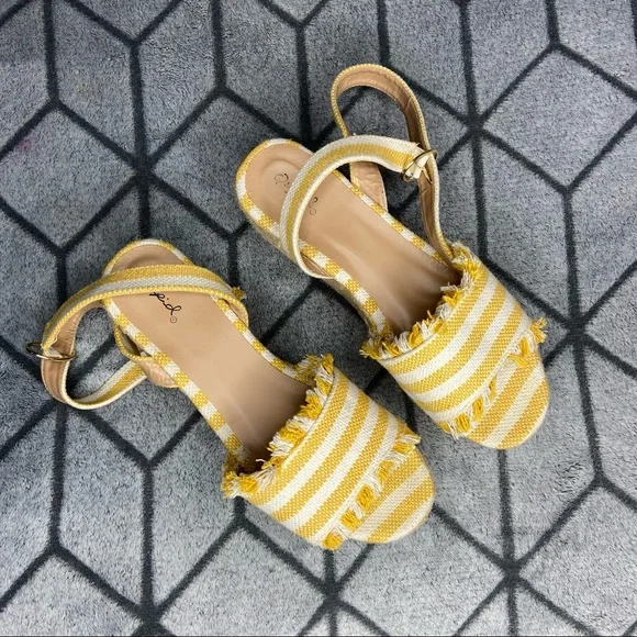 Qupid Yellow Striped Platform Boho Espadrilles - Picture 2 of 5